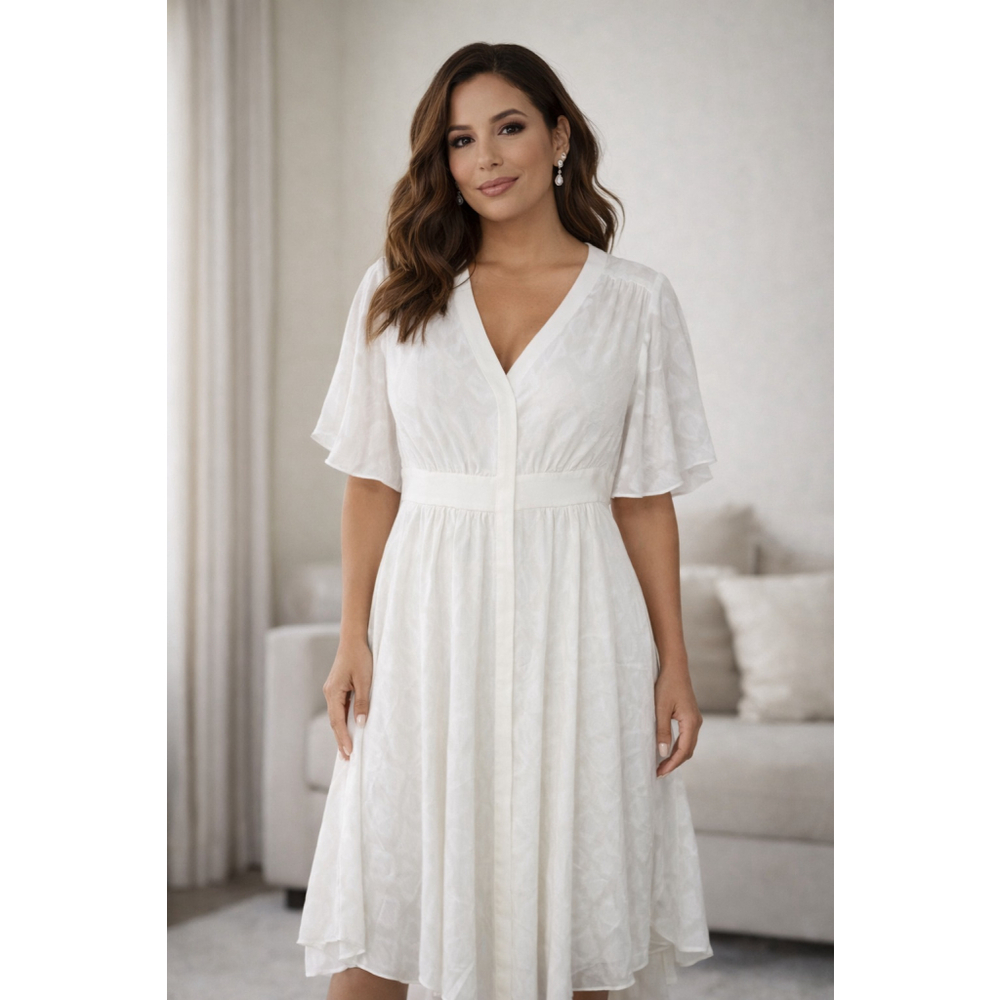 Women's Eva Longoria White V-Neck Midi Dress Size 16